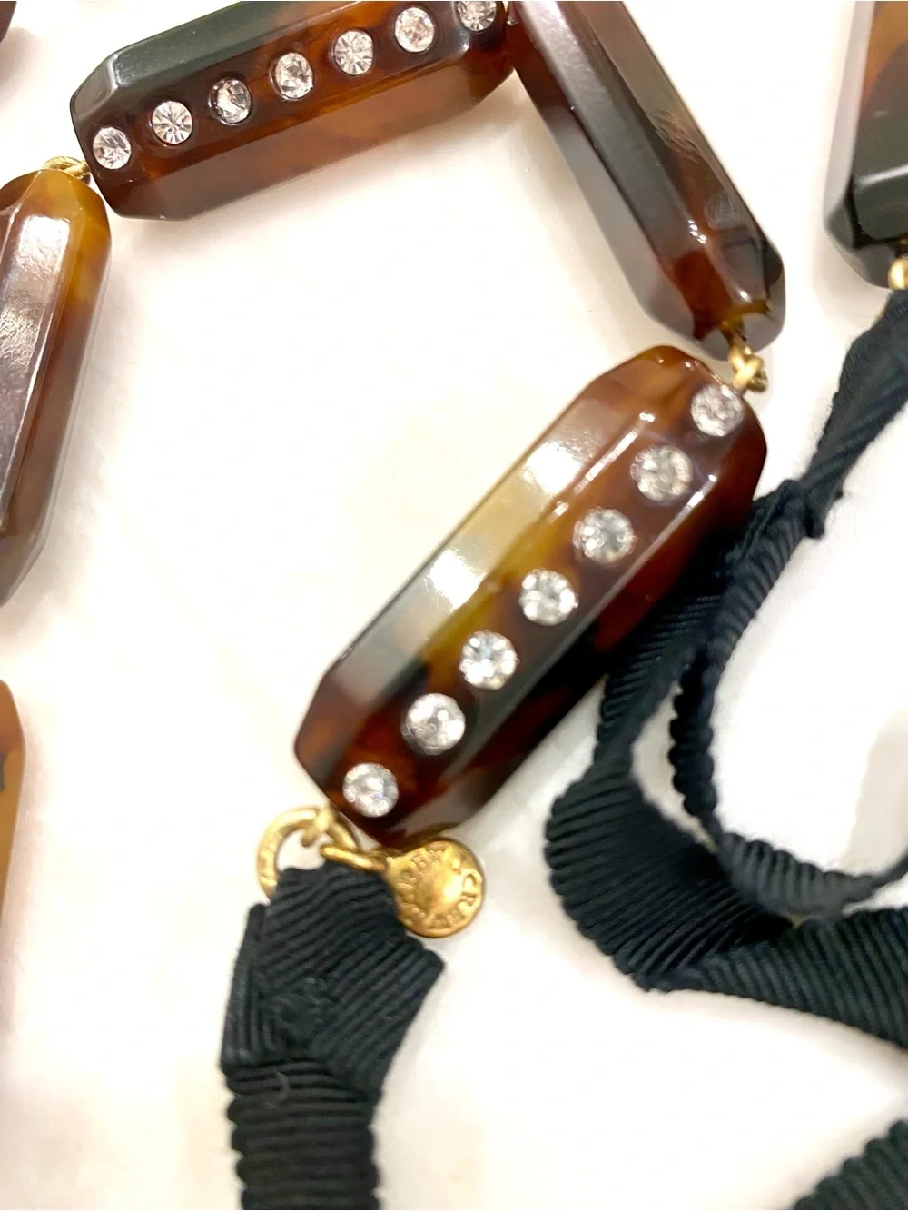 J. Crew Tortoiseshell Resin Link Necklace with Crystal Accents